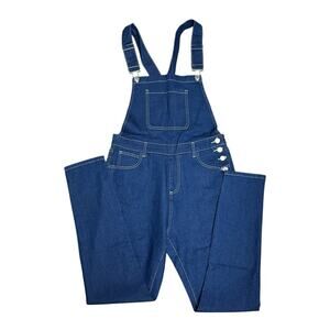 WEWOREWHAT Sz Large Blue Print Stretch Denim High Rise Skinny Overalls Jumper